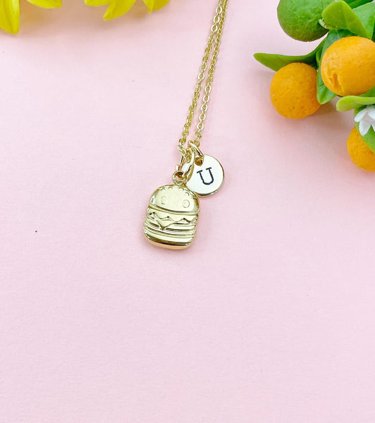 Burger Gold Charm Necklace, Foodie Jewelry Gifts, N6529