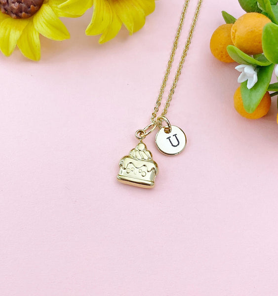 Cake Gold Charm Necklace, Foodie Jewelry Gifts, N6531