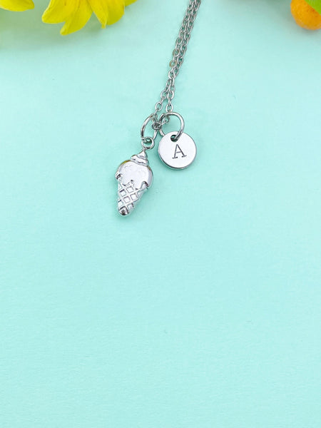 Ice Cream Cone Silver Charm Necklace, Stainless Steel Jewelry, Foodie Jewelry Gifts, N6528S