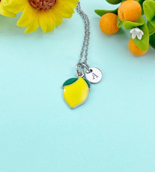 Yellow Lemon Charm Silver Necklace, Foodie Jewelry Gifts, N6533