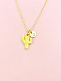 Cactus Gold Charm Necklace, Plant Lovers Jewelry Gifts, N6535
