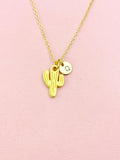 Cactus Gold Charm Necklace, Plant Lovers Jewelry Gifts, N6535