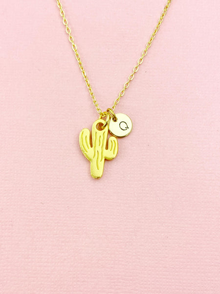 Cactus Gold Charm Necklace, Plant Lovers Jewelry Gifts, N6535