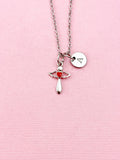 Cross Red Heart Charm Silver Necklace, Cross Jewelry Gifts, N6540