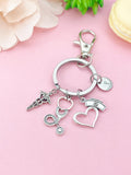 Heart with Nurse Cap Caduceus Stethoscope Keychain, N6430