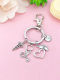 Heart with Nurse Cap Caduceus Stethoscope Keychain, N6430