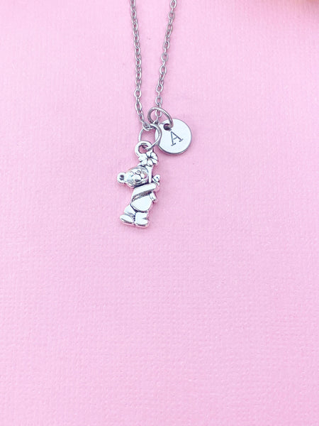 Bear Holding Flower Charm Necklace, N6433