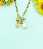 Keshi Pearl Toggle Necklace, Stainless Steel Jewelry, Gold or Silver Option, N6555