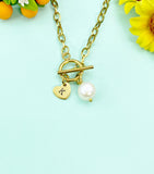 Keshi Pearl Toggle Necklace, Stainless Steel Jewelry, Gold or Silver Option, N6555