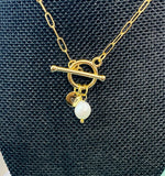 Pearl Toggle Necklace, Natural Pearl Jewelry, Gold or Silver Option, N6556