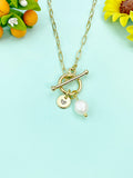 Pearl Toggle Necklace, Natural Pearl Jewelry, Gold or Silver Option, N6556