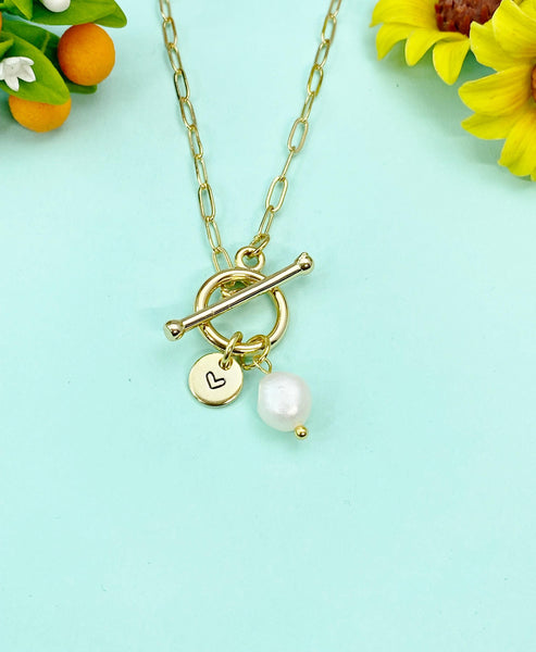 Pearl Toggle Necklace, Natural Pearl Jewelry, Gold or Silver Option, N6556