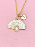 Folding Hand Fan Charm Gold Necklace, White Fan Jewelry, N6558