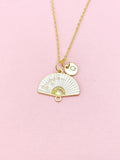 Folding Hand Fan Charm Gold Necklace, White Fan Jewelry, N6558