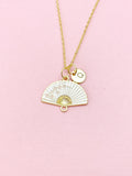 Folding Hand Fan Charm Gold Necklace, White Fan Jewelry, N6558