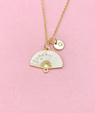 Folding Hand Fan Charm Gold Necklace, White Fan Jewelry, N6558