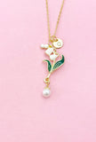 Lily of Valley Flower Shell Pearl Charm Gold Necklace, Lilium Lilies Floral Jewelry, N6561