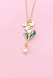 Lily of Vally Flower Shell Pearl Charm Gold Necklace, Lilium Lilies Floral Jewelry, N6561