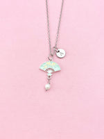 Folding Chinese Fan Shell Pearl Charm Necklace, N6561
