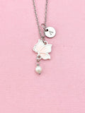 Butterfly Shell Pearl Charm Necklace, Pink, N6563