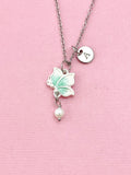 Butterfly Shell Pearl Charm Gold Necklace, Green, N6565
