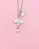Folding Chinese Fan Shell Pearl Charm Gold Necklace, Pink, N6566