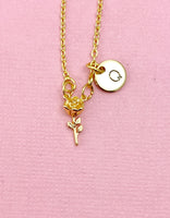 Tiny Rose Flower Charm Gold Necklace, N6568