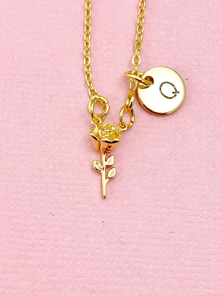 Tiny Rose Flower Charm Gold Necklace, N6568