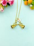 Gold Cheerleader Necklace, Gold Megaphone Necklace, Cheer Coach Gift, Cheerleader Team Gift, N6573