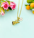 Gold Cheerleader Necklace, Gold Megaphone Necklace, Cheer Coach Gift, Cheerleader Team Gift, N6573