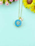 Gold Sun Enamel Locket Pendant Necklace, Keepsake Photo Frame Jewelry, N6587
