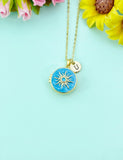 Gold Sun Enamel Locket Pendant Necklace, Keepsake Photo Frame Jewelry, N6587