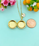 Gold Sun Enamel Locket Pendant Necklace, Keepsake Photo Frame Jewelry, N6587