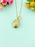 Gold Shell Pearl Enamel Locket Oval Pendant Necklace, Keepsake Photo Frame Jewelry, N6588