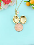 Gold Flower Pink Tulip Enamel Locket Oval Pendant Necklace, Keepsake Photo Frame Jewelry, N6589