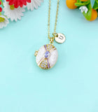 Gold Micro Pave Cubic Zirconia Enamel Locket Oval Pendant Necklace, Keepsake Photo Frame Jewelry, N6594