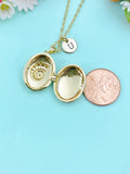 Gold Couch Shell Enamel Locket Oval Pendant Necklace, Keepsake Photo Frame Jewelry, N6595