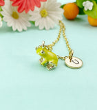 Gold  Green Frog Charm Necklace, American Bullfrog Lithobates, N6598