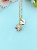 Gold  Hedgehog Charm Necklace, Animal Spiny Pet, N6599