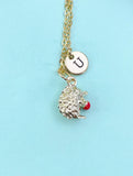 Gold  Hedgehog Charm Necklace, Animal Spiny Pet, N6599