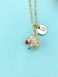 Gold  Hedgehog Charm Necklace, Animal Spiny Pet, N6599