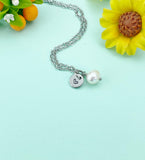 Freshwater Pearl Necklace, Initial Charm, Stainless Steel Cable Chain