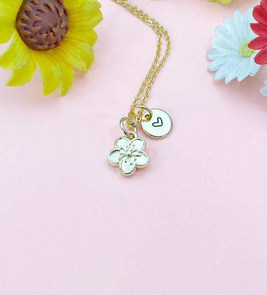 Gold Japanese Cherry Blossom Necklace, Gold Sakura Flower Necklace, Japanese Girlfriends Gift, N5158A
