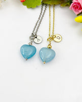 Natural Aquamarine Heart Charm Necklace – Gold or Silver for March Birthstone Gift, N6461