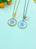 Forget Me Not Flower Necklace, Pressed Flower Charm, Initial Necklace