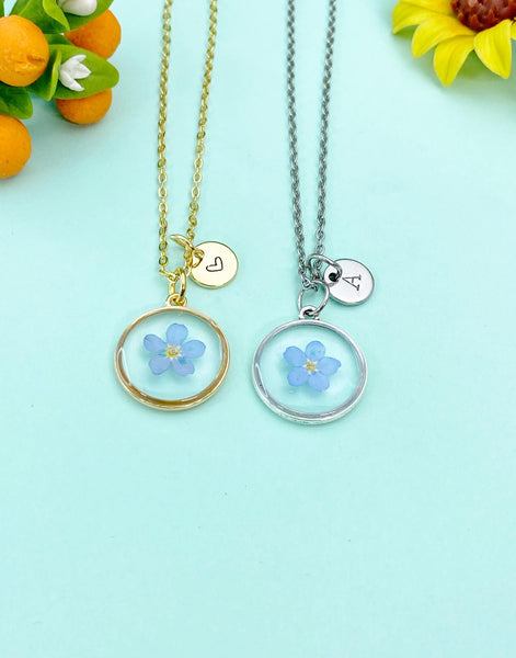Forget Me Not Charm Necklace, Real Forget Me Not Dried Press Flower Jewelry Gift, N6600