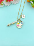 Gold Artist Brush Palette Charm Necklace, N6606M