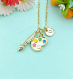 Gold Artist Brush Palette Charm Necklace, N6606M