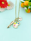 Gold Artist Brush Palette Charm Necklace, N6606M