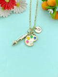 Gold Artist Brush Palette Charm Necklace, N6606M